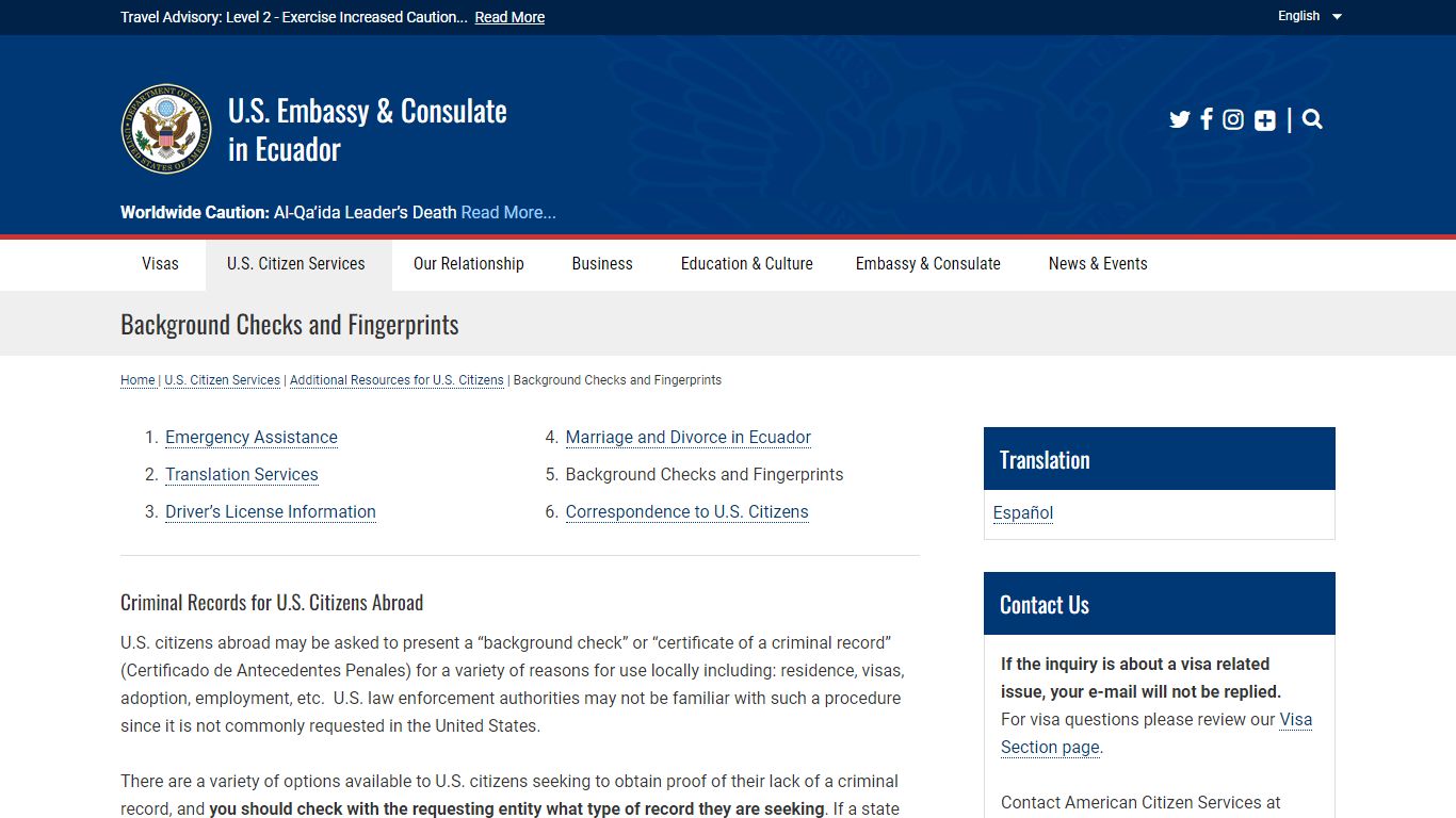 Background Checks and Fingerprints - U.S. Embassy & Consulate in Ecuador